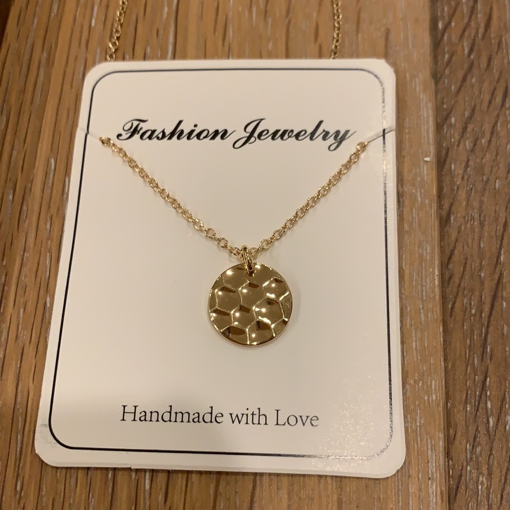 Hammered disc gold chain necklace
